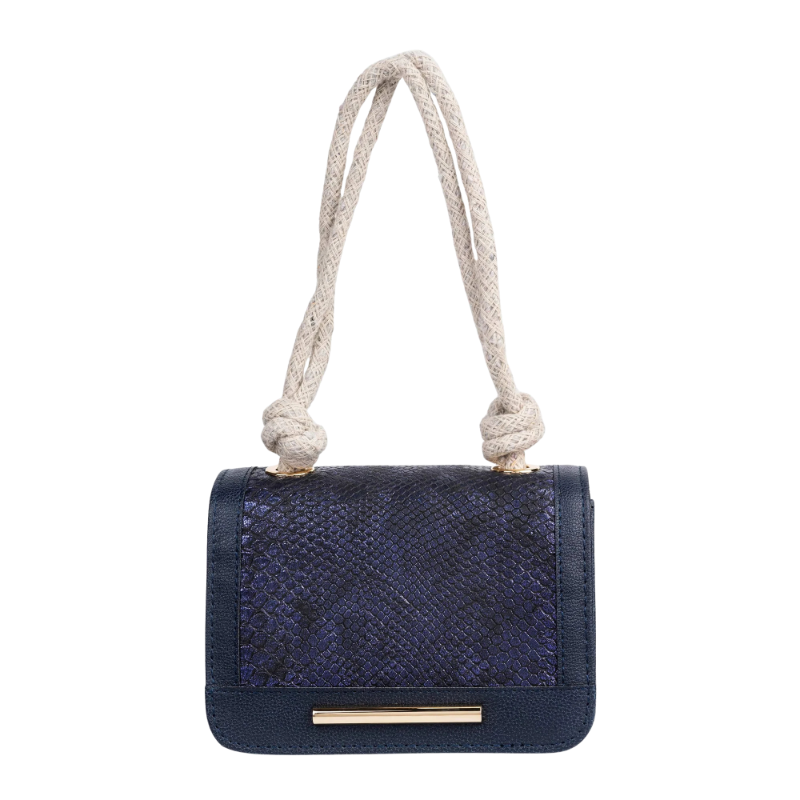 Navy Textured Handbag with Rope Handle – Bagella